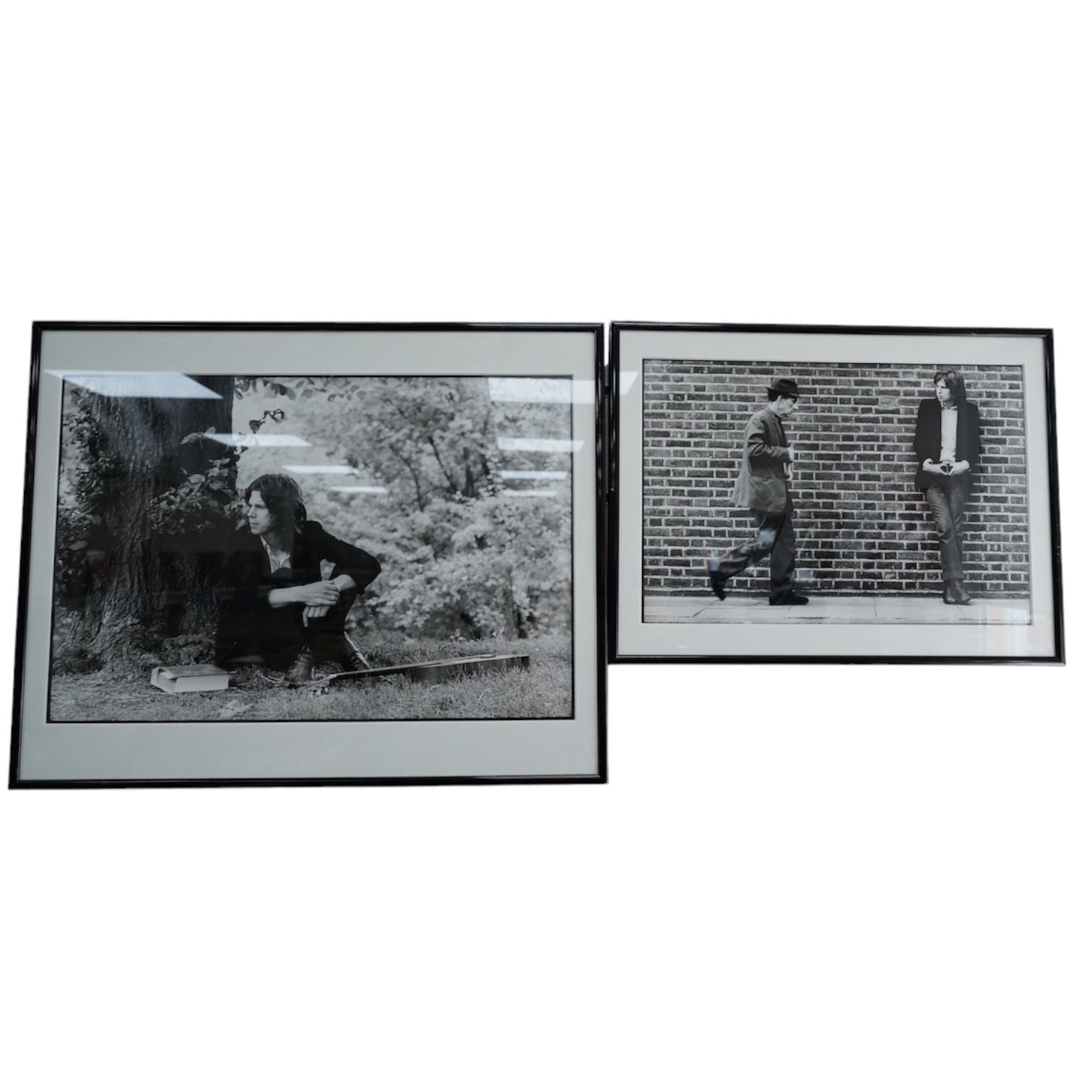 Keith Morris, two framed photographs of Nick Drake (as produced for the exhibition in 2004 at Redfern’s Music Picture Gallery), both initialled ‘KM.04’, larger frame 41cm x 51cm. Condition - good.